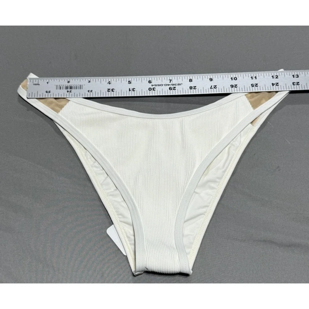 L*Space Troy Bitsy Bikini Bottom S Cream Ribbed High Cut NWT